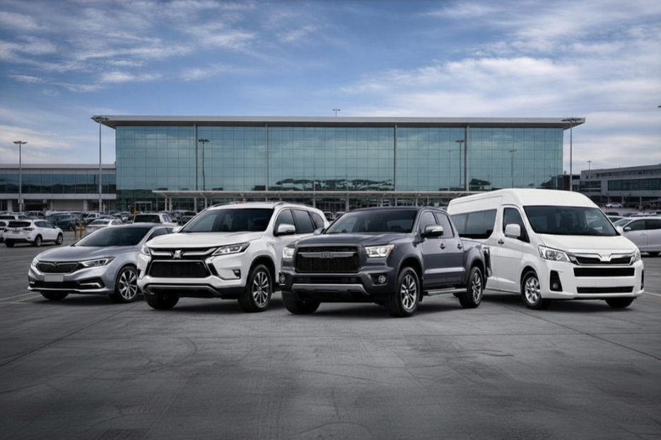 Flota de vehículos B Rent a Car — Sedanes, SUVs y Pickups