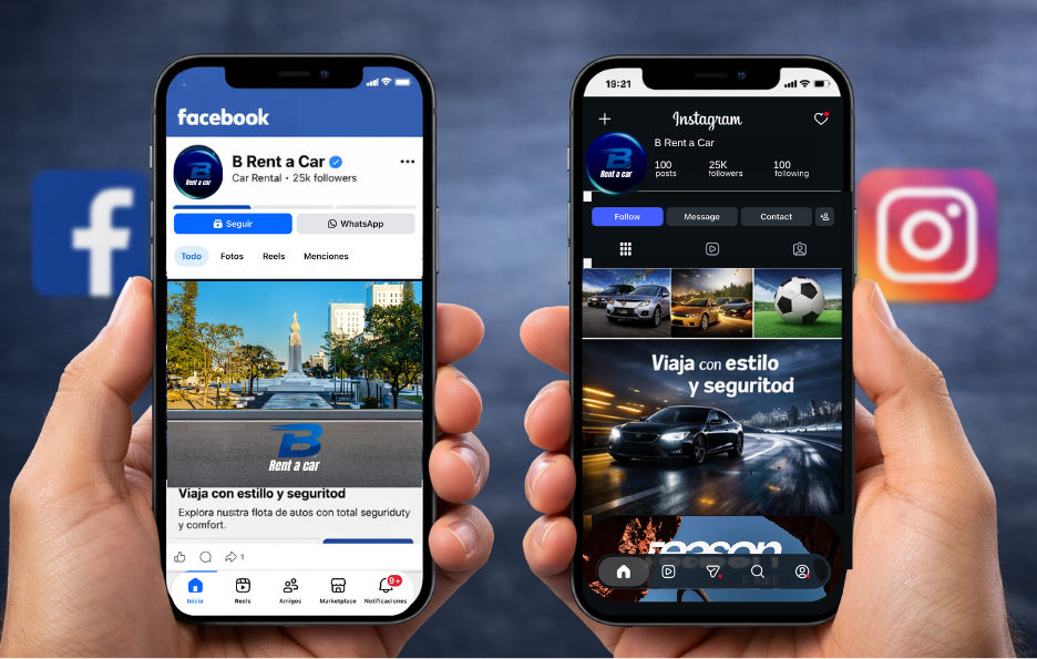 B Rent a Car en Instagram y Facebook